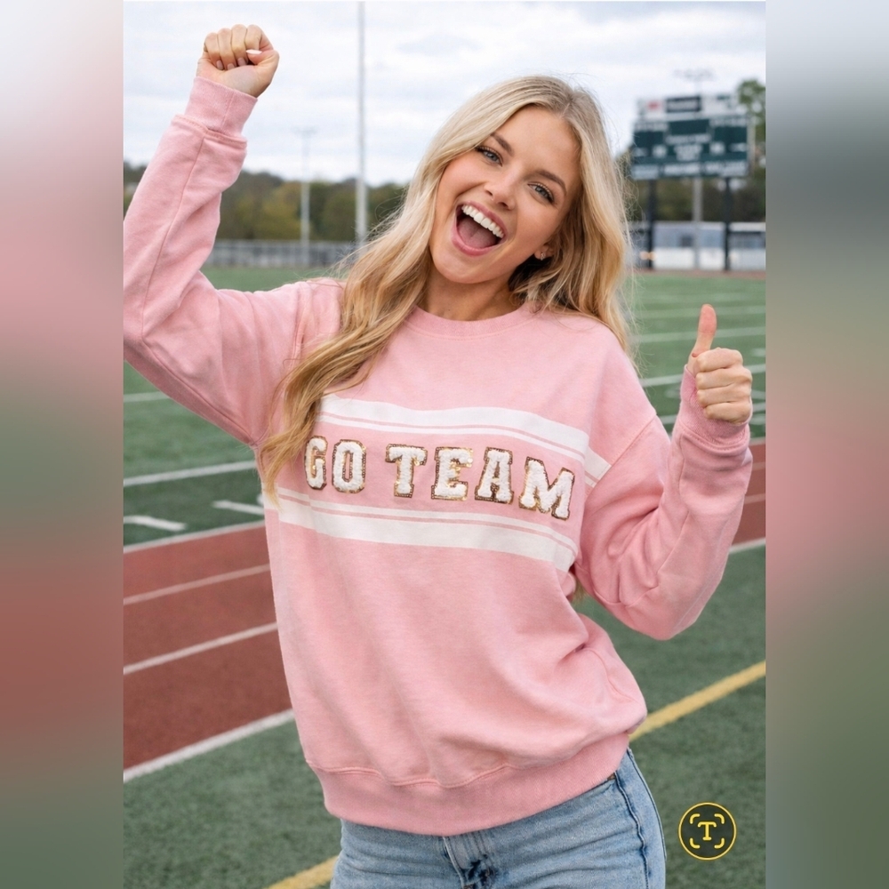 Feeling Festive | “Go Team” Pink Sweatshirt NWT | Size Medium